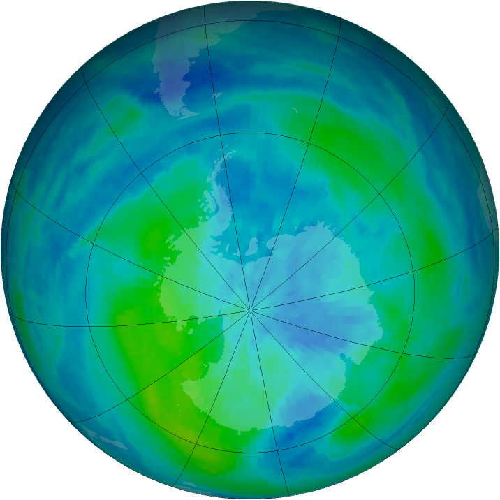 Antarctic ozone map for 17 March 1991